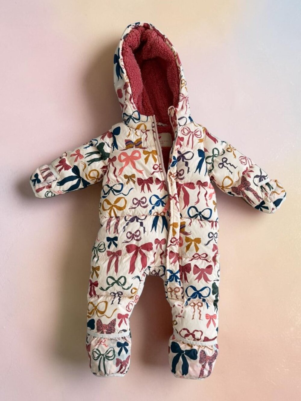 PINK CHICKEN New York Baby Bow Print Snowsuit Size 12-18 Months